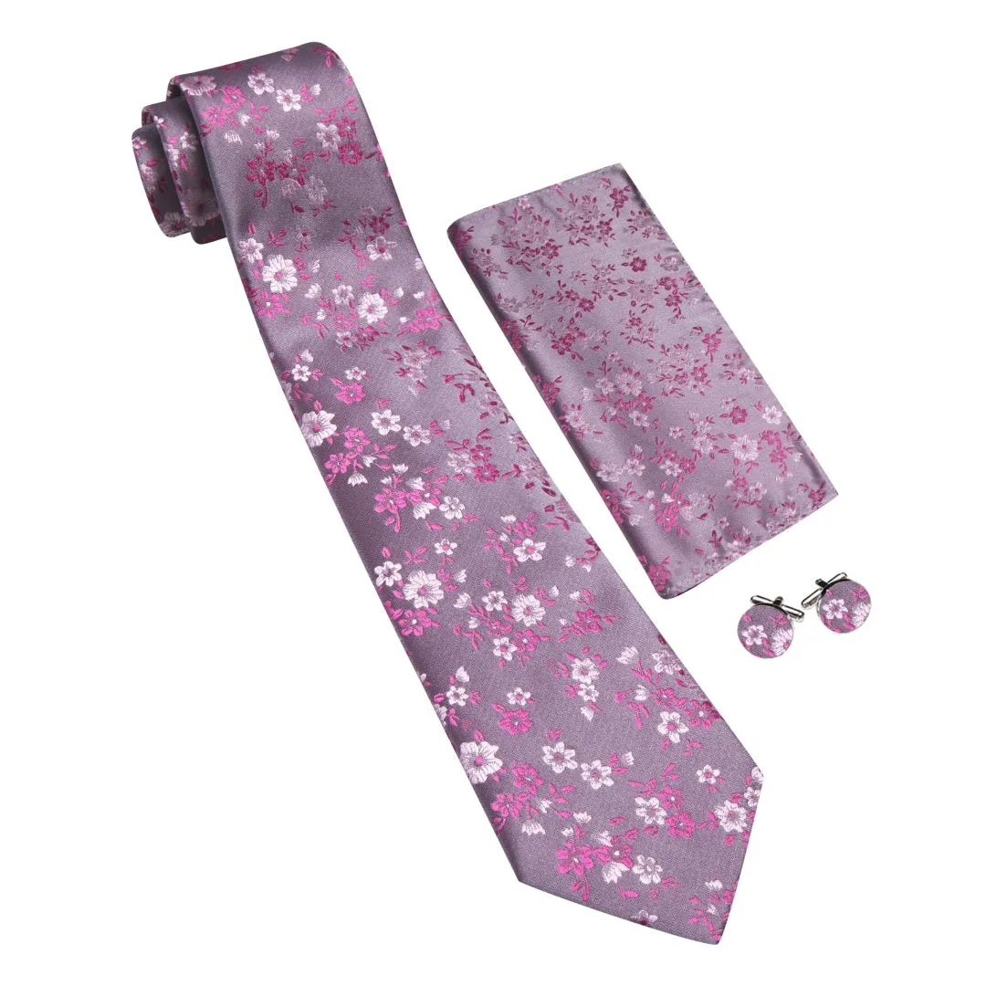 Barry. Wang Mens Pastel Purple Floral Tie for Men Wedding Silk Necktie Set sold by Barrywang product image thumbnail 4