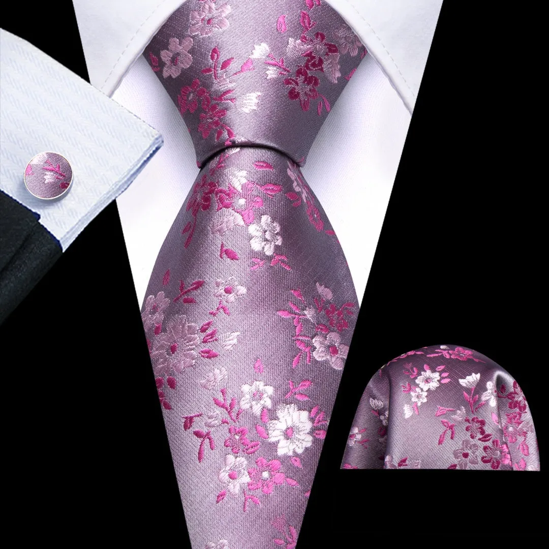 Barry. Wang Mens Pastel Purple Floral Tie for Men Wedding Silk Necktie Set sold by Barrywang