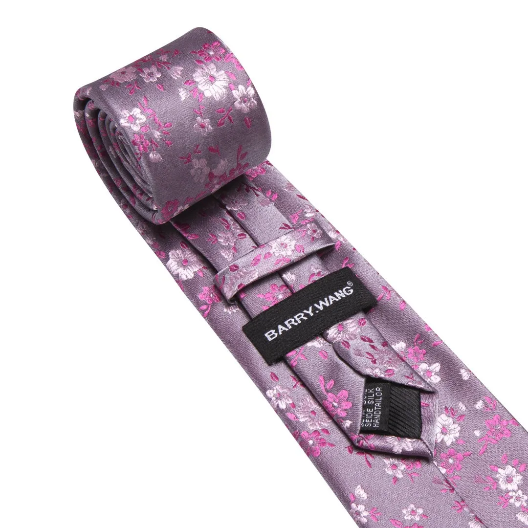 Barry. Wang Mens Pastel Purple Floral Tie for Men Wedding Silk Necktie Set sold by Barrywang product image thumbnail 3