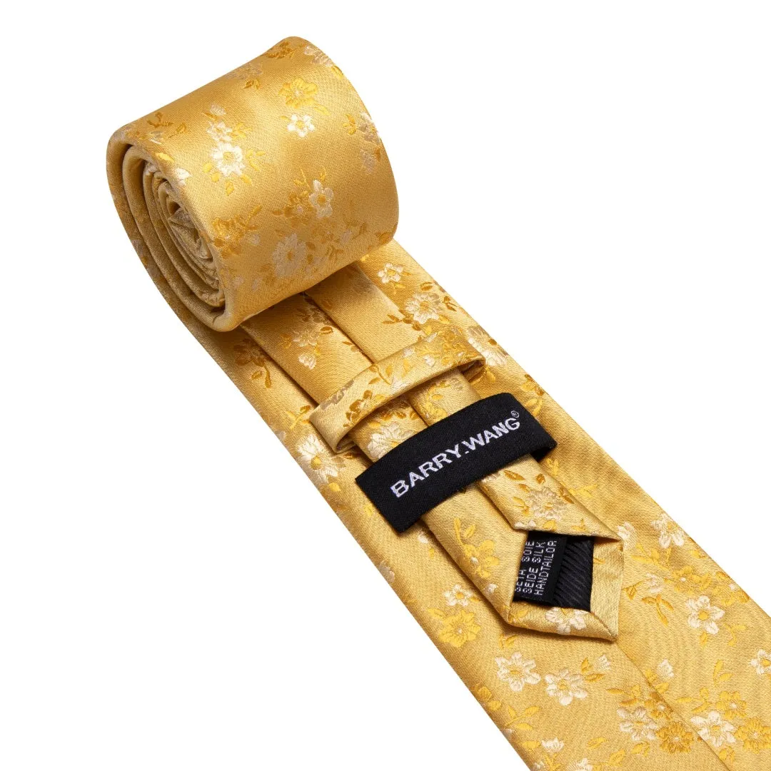 Barry. Wang Mens Yellow Floral Ties for Men Wedding Necktie Set sold by Barrywang product image thumbnail 3