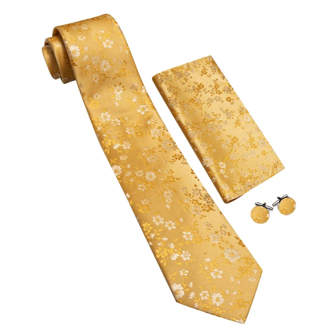 Barry. Wang Mens Yellow Floral Ties for Men Wedding Necktie Set sold by Barrywang product image thumbnail 4