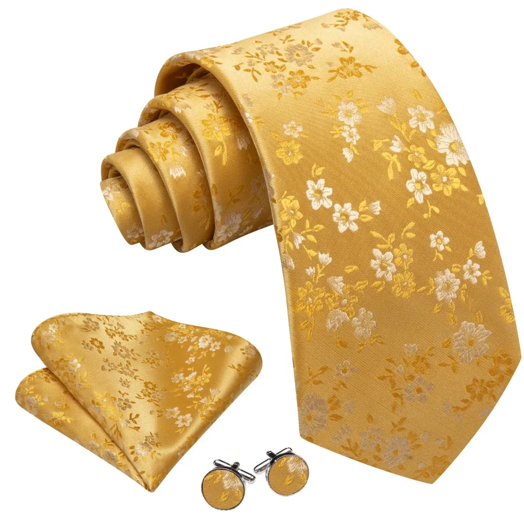 Barry. Wang Mens Yellow Floral Ties for Men Wedding Necktie Set sold by Barrywang product image thumbnail 2