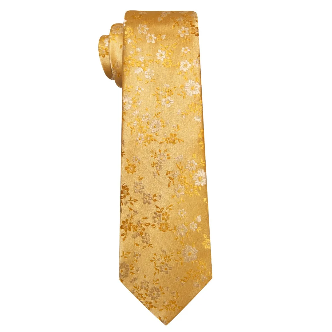 Barry. Wang Mens Yellow Floral Ties for Men Wedding Necktie Set sold by Barrywang product image thumbnail 5