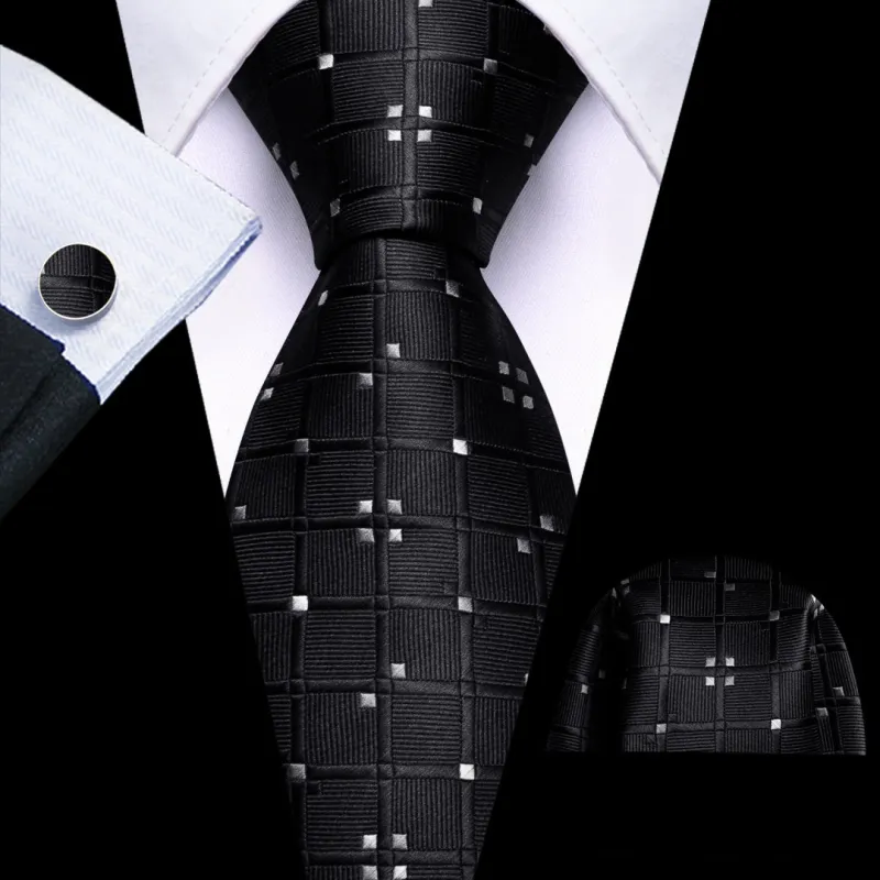 Barry. Wang Mens Black Tie Black White Plaid Ties for for Men Tie Set sold by Barrywang