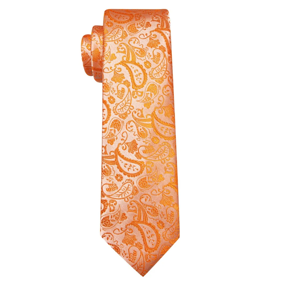 Barry. Wang Mens Orange Tie Paisley Designer Wedding Tie Pocket Square Cufflinks Set sold by Barrywang product image thumbnail 5