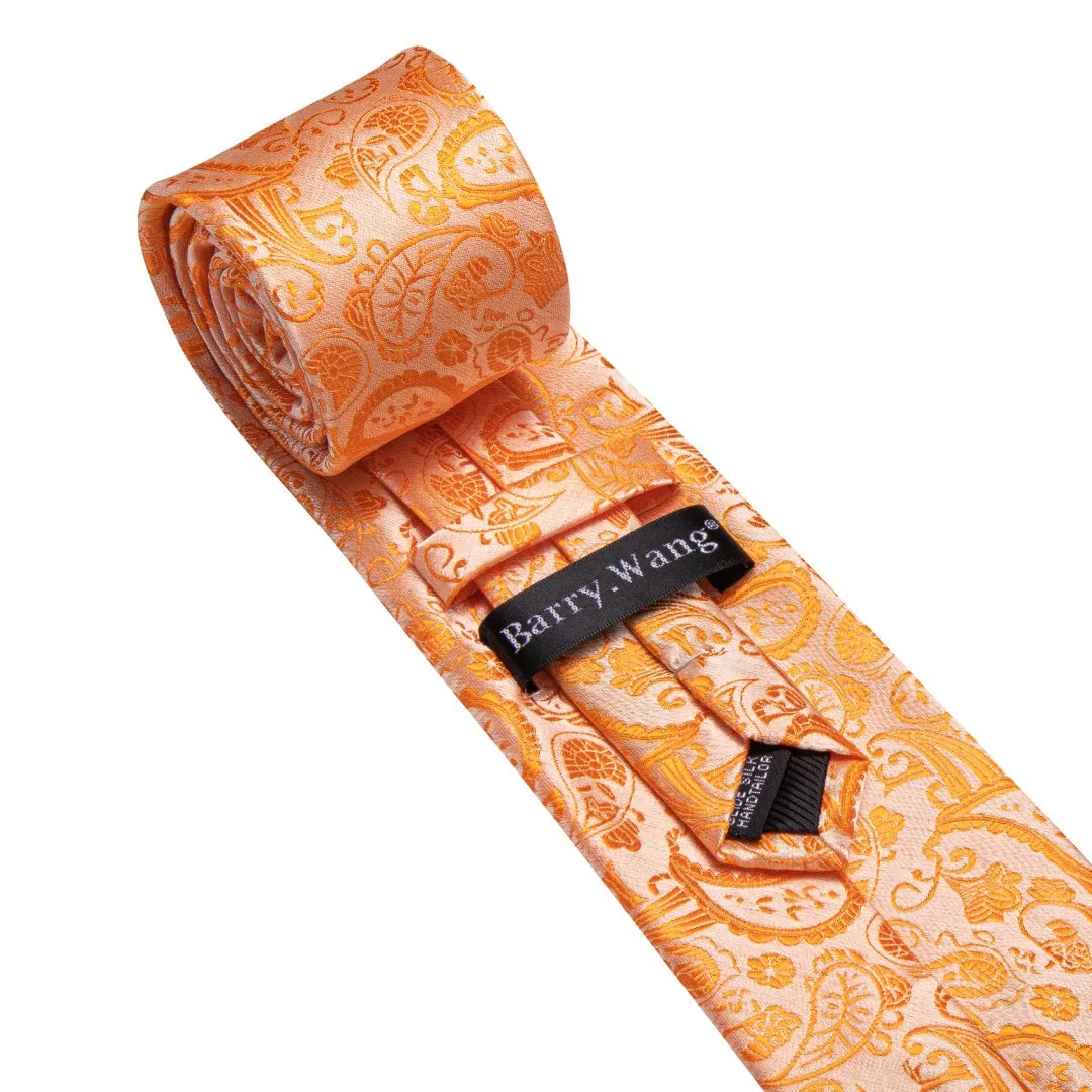 Barry. Wang Mens Orange Tie Paisley Designer Wedding Tie Pocket Square Cufflinks Set sold by Barrywang product image thumbnail 4