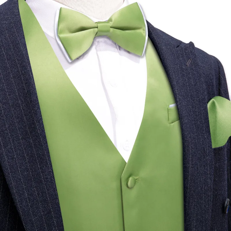 Flash Sale Cobalt Green Solid Silk Vest Bowtie Pocket Square Cufflinks Set made by Barrywang