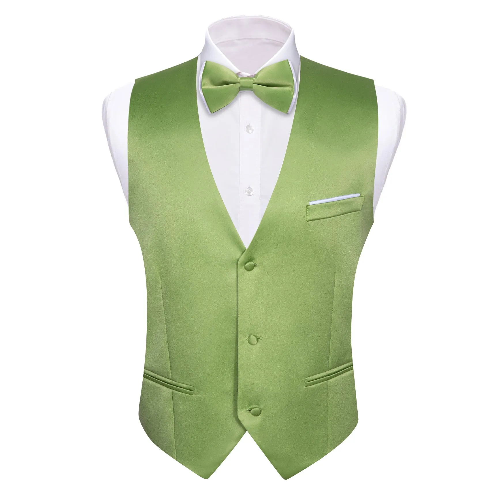 Flash Sale Cobalt Green Solid Silk Vest Bowtie Pocket Square Cufflinks Set sold by Barrywang product image thumbnail 5