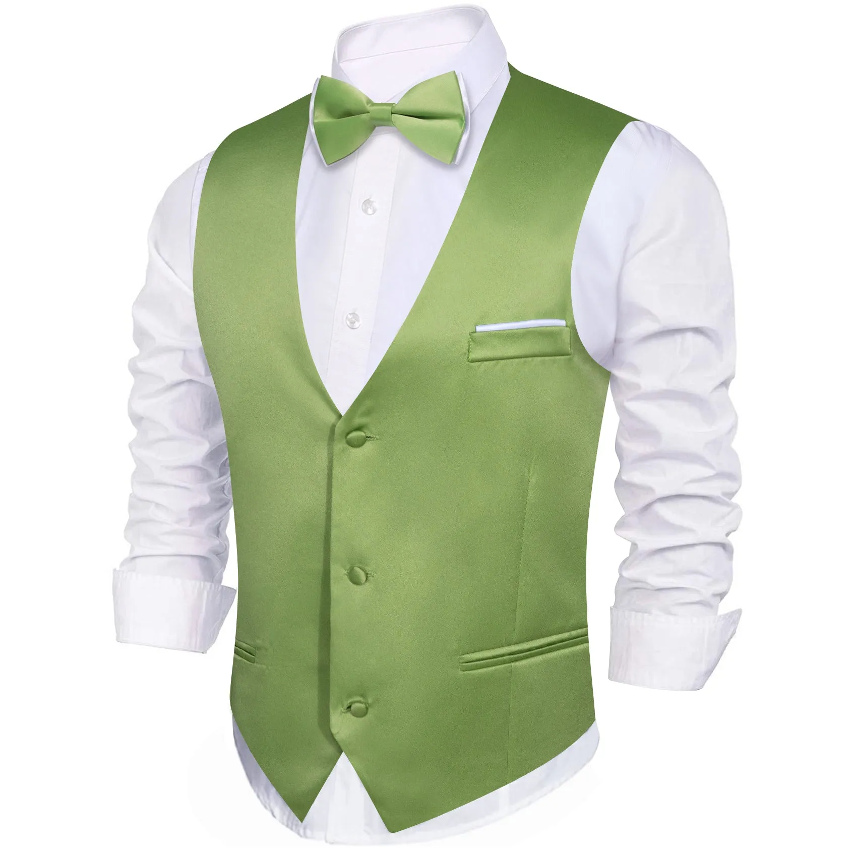 Flash Sale Cobalt Green Solid Silk Vest Bowtie Pocket Square Cufflinks Set sold by Barrywang product image thumbnail 2