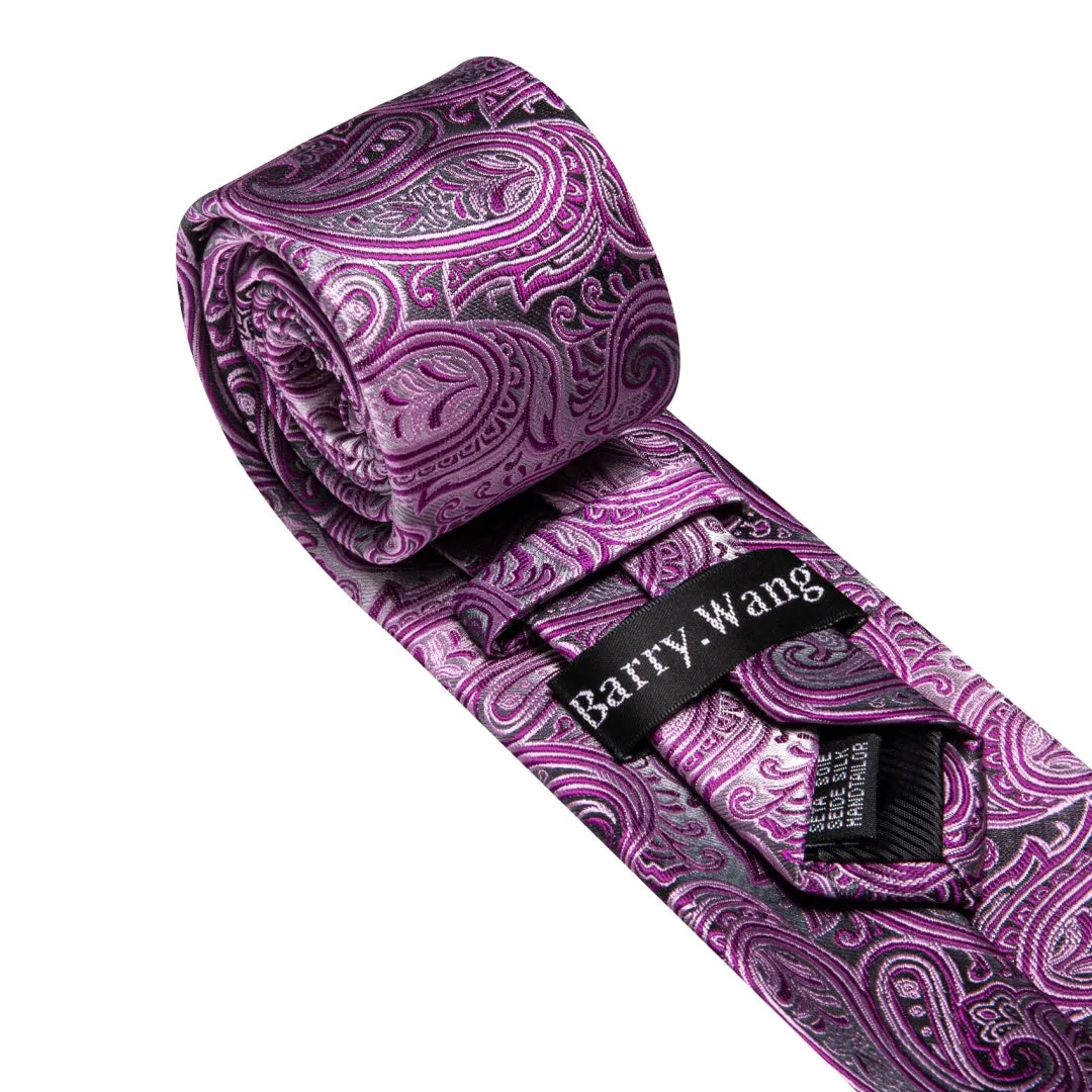 Barry. Wang Mens Paisley Tie Grey and Pink Paisley Design Neck Tie Set sold by Barrywang product image thumbnail 5