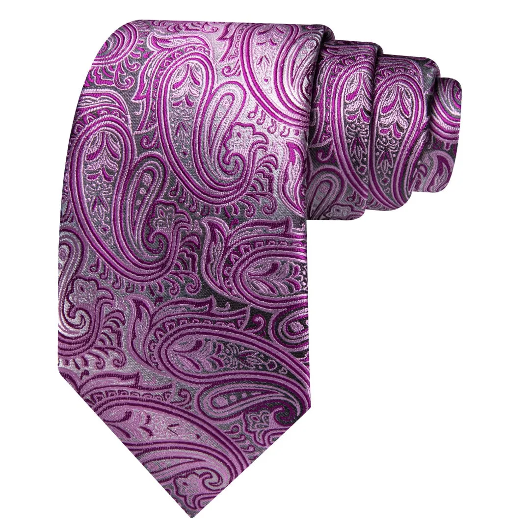 Barry. Wang Mens Paisley Tie Grey and Pink Paisley Design Neck Tie Set sold by Barrywang product image thumbnail 3