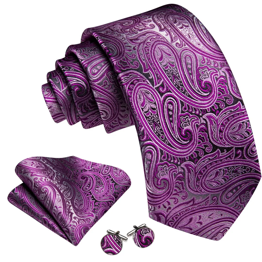Barry. Wang Mens Paisley Tie Grey and Pink Paisley Design Neck Tie Set sold by Barrywang product image thumbnail 2