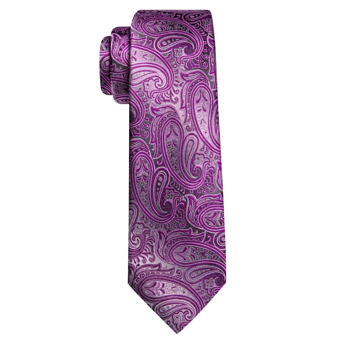 Barry. Wang Mens Paisley Tie Grey and Pink Paisley Design Neck Tie Set sold by Barrywang product image thumbnail 4