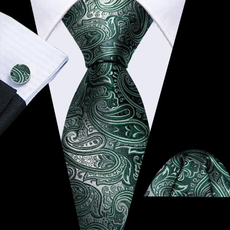 Barry Wang Paisley Tie Grey and Hunter Green Paisley Design Tie Set sold by Barrywang
