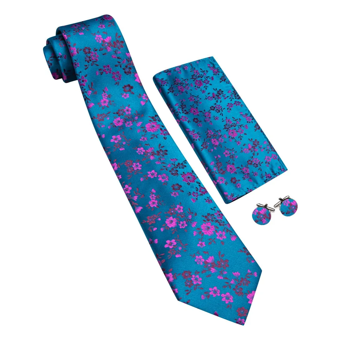 Barry.Wang Silk Ties Cerulean Blue and Purple Floral Ties for Wedding sold by Barrywang product image thumbnail 4