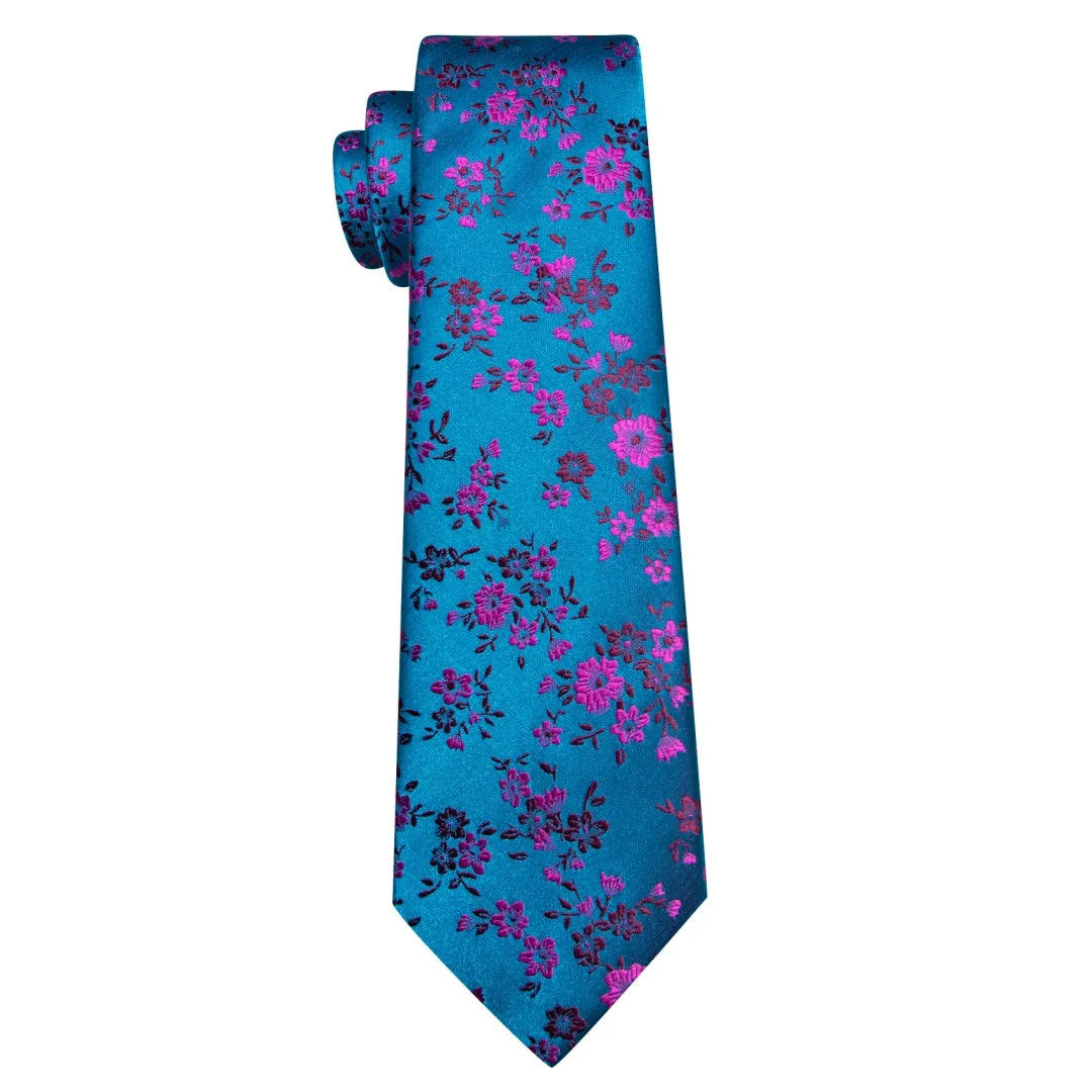 Barry.Wang Silk Ties Cerulean Blue and Purple Floral Ties for Wedding sold by Barrywang product image thumbnail 5