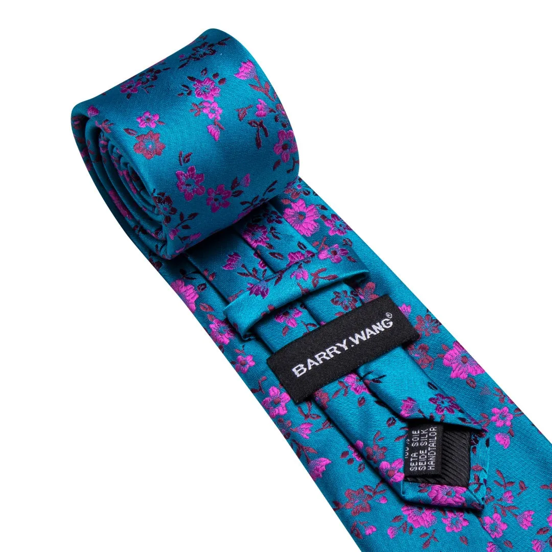 Barry.Wang Silk Ties Cerulean Blue and Purple Floral Ties for Wedding sold by Barrywang product image thumbnail 3