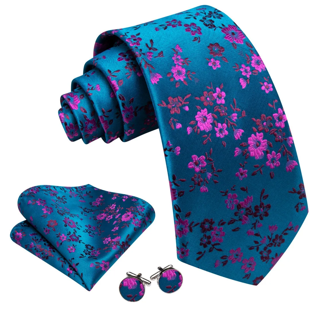 Barry.Wang Silk Ties Cerulean Blue and Purple Floral Ties for Wedding sold by Barrywang product image thumbnail 2