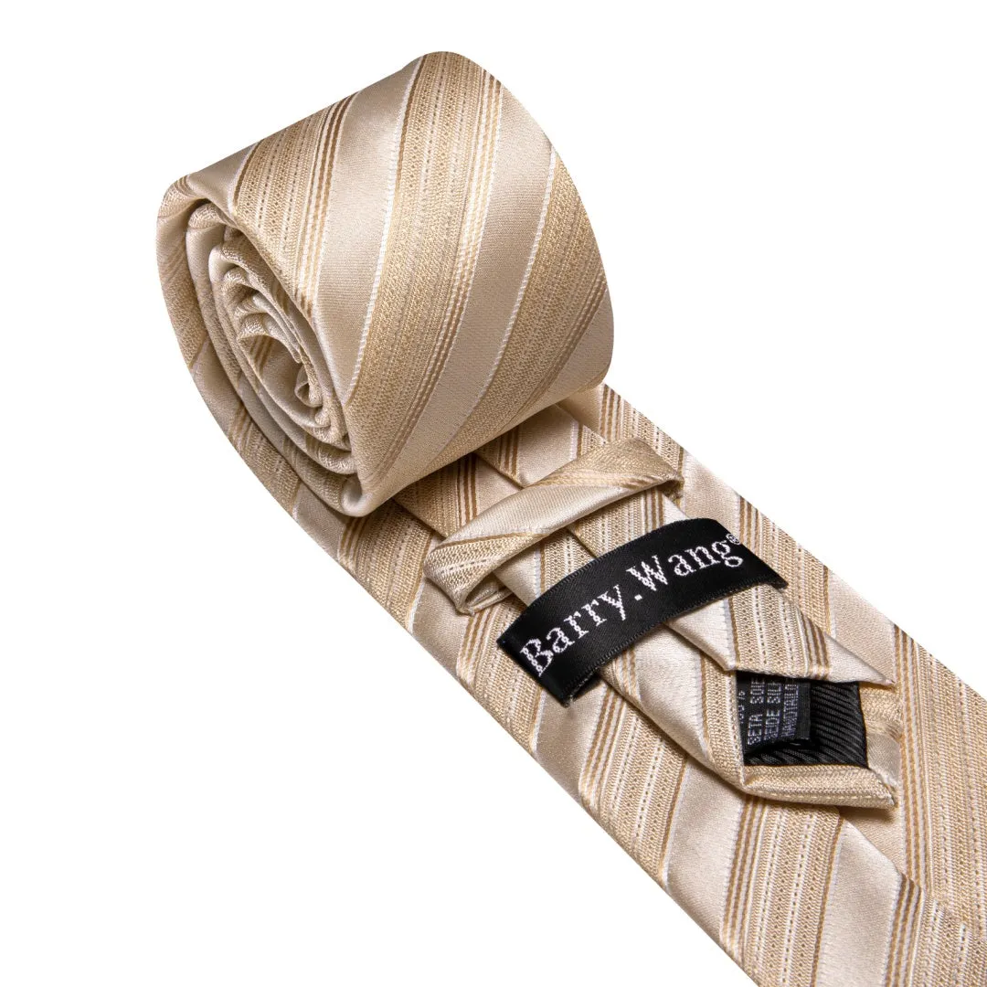 Barry. Wang Champagne Striped Tie Mens Silk Tie Pocket Square Cufflinks Set sold by Barrywang product image thumbnail 5