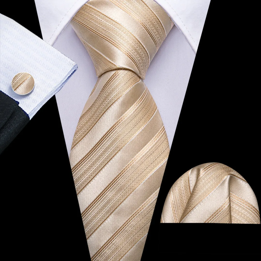 Barry. Wang Champagne Striped Tie Mens Silk Tie Pocket Square Cufflinks Set sold by Barrywang