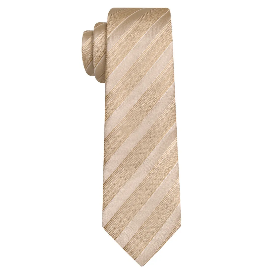 Barry. Wang Champagne Striped Tie Mens Silk Tie Pocket Square Cufflinks Set sold by Barrywang product image thumbnail 4
