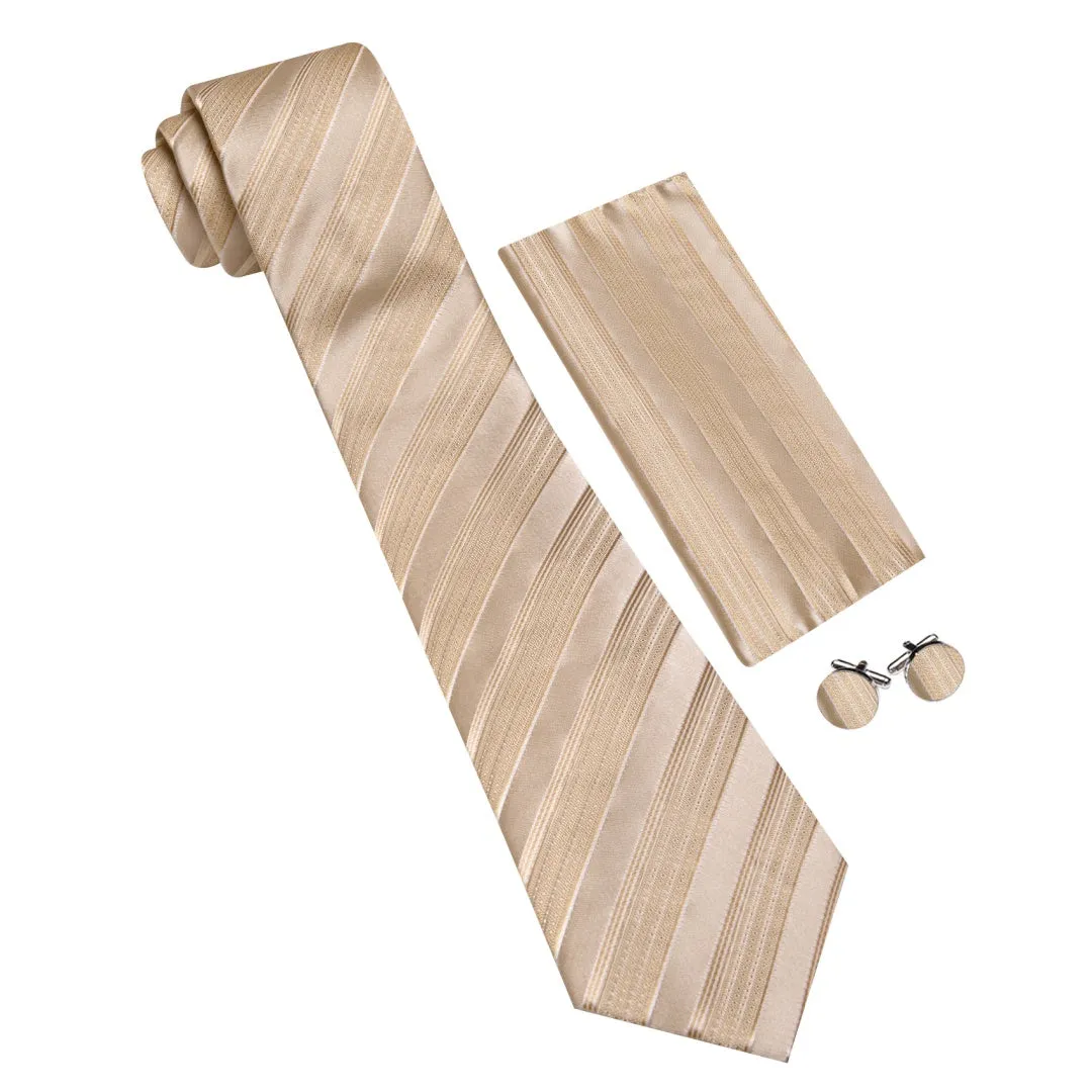 Barry. Wang Champagne Striped Tie Mens Silk Tie Pocket Square Cufflinks Set sold by Barrywang product image thumbnail 3