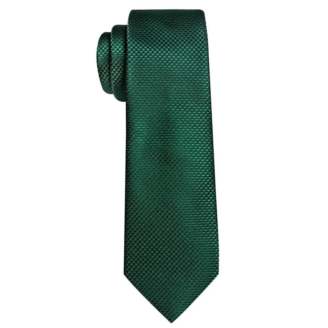 Barry. Wang Solid Dark Green Tie Plaid Silk Wedding Necktie Set sold by Barrywang product image thumbnail 4