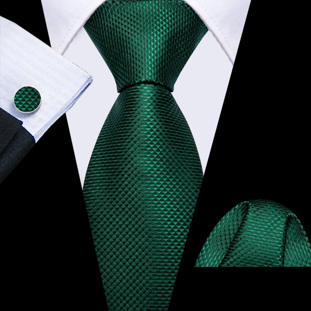 Barry. Wang Solid Dark Green Tie Plaid Silk Wedding Necktie Set sold by Barrywang