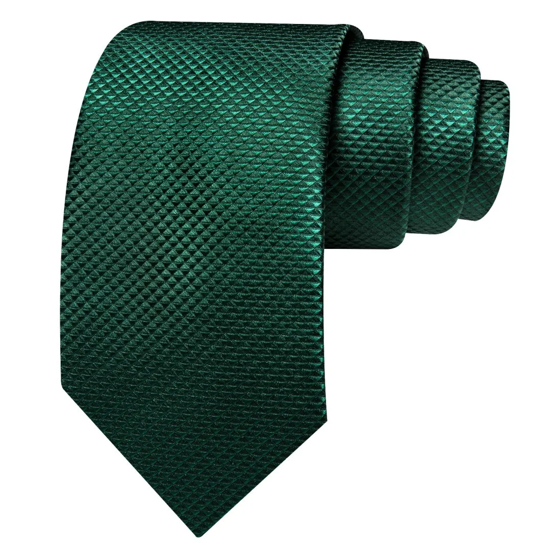 Barry. Wang Solid Dark Green Tie Plaid Silk Wedding Necktie Set sold by Barrywang product image thumbnail 3