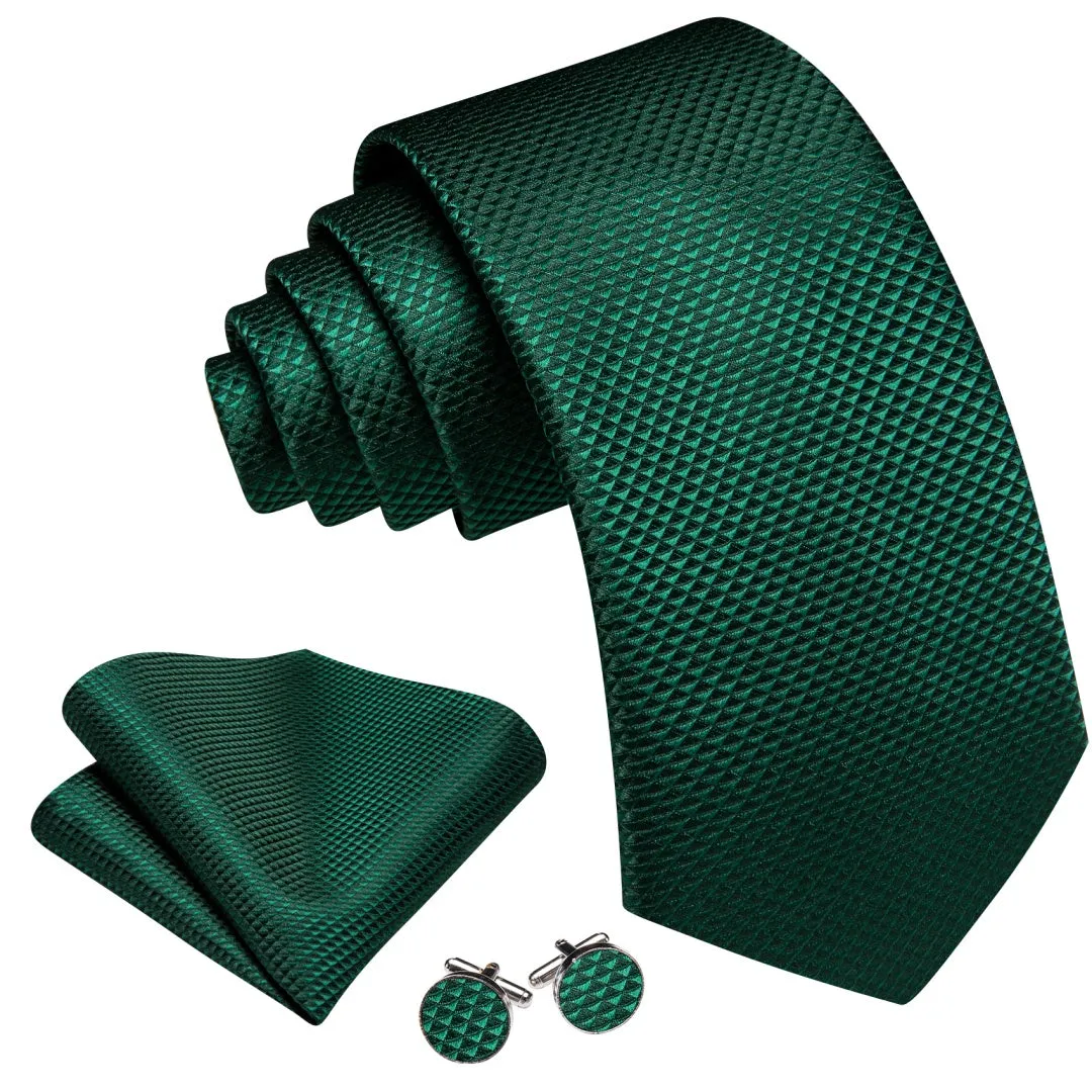 Barry. Wang Solid Dark Green Tie Plaid Silk Wedding Necktie Set sold by Barrywang product image thumbnail 2