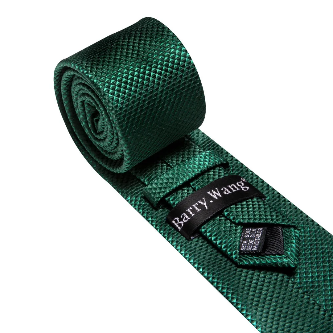 Barry. Wang Solid Dark Green Tie Plaid Silk Wedding Necktie Set sold by Barrywang product image thumbnail 5