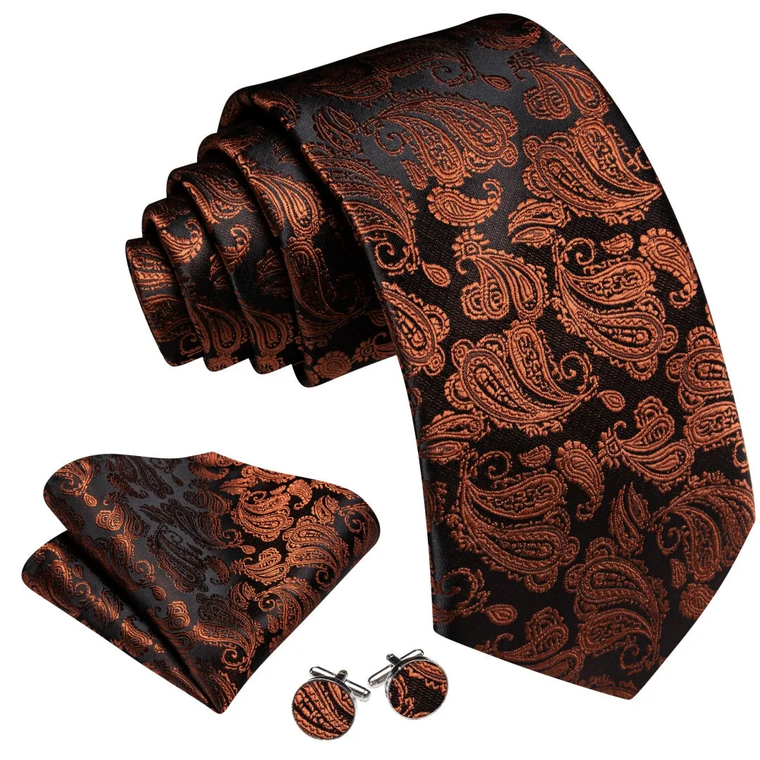 Barry. Wang Sik Paisley Tie Chocolate Brown Tie Pocket Square Cufflinks Set sold by Barrywang product image thumbnail 2