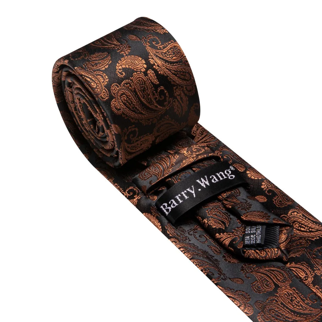 Barry. Wang Sik Paisley Tie Chocolate Brown Tie Pocket Square Cufflinks Set sold by Barrywang product image thumbnail 5