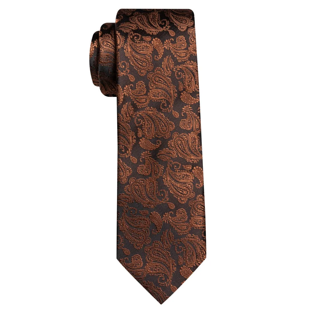 Barry. Wang Sik Paisley Tie Chocolate Brown Tie Pocket Square Cufflinks Set sold by Barrywang product image thumbnail 4
