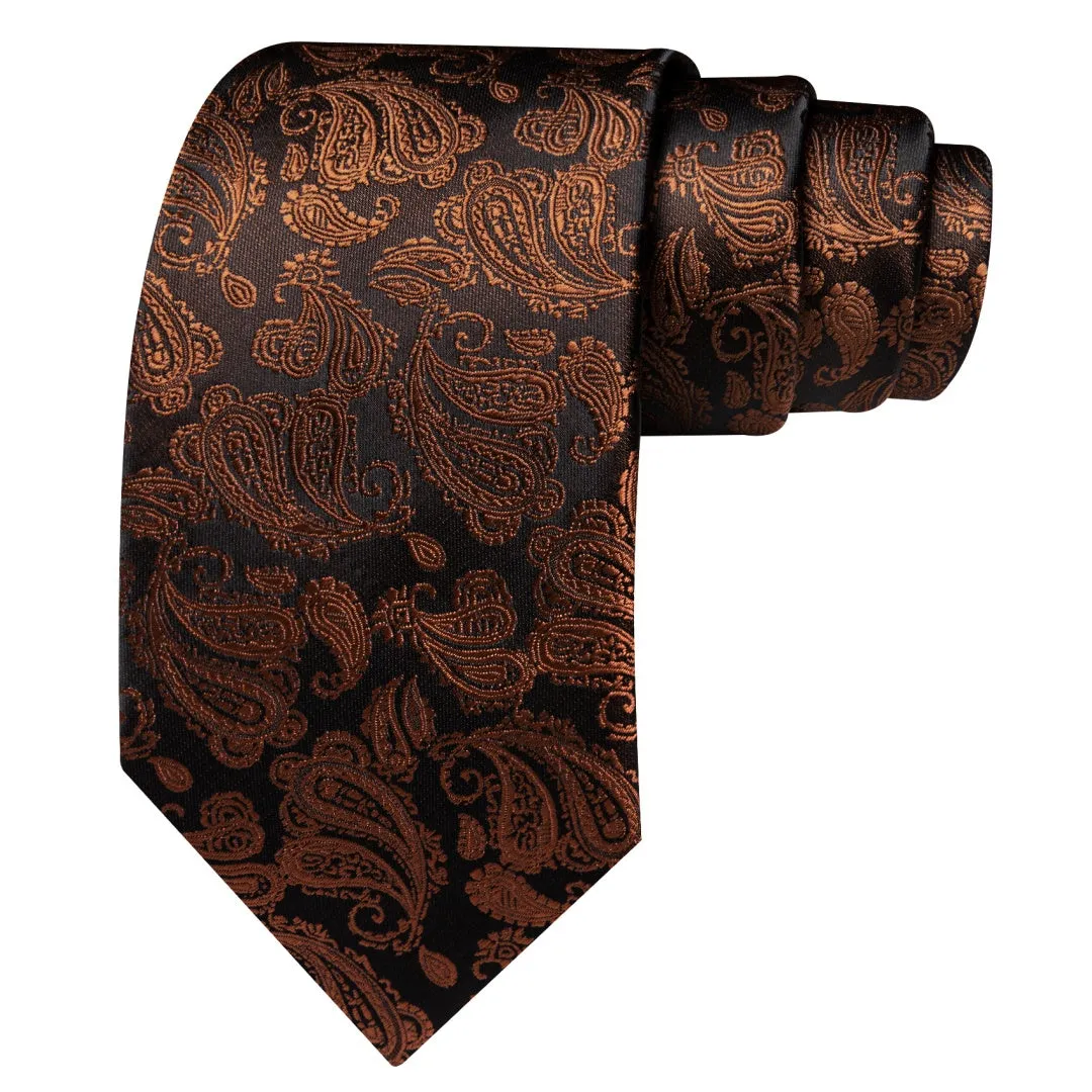 Barry. Wang Sik Paisley Tie Chocolate Brown Tie Pocket Square Cufflinks Set sold by Barrywang product image thumbnail 3