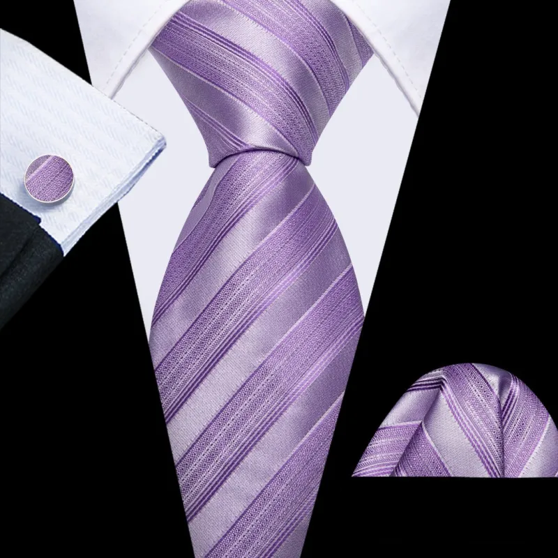 Barry. Wang Mens Light Purple Tie Striped Ties Pocket Square Cufflinks Set sold by Barrywang