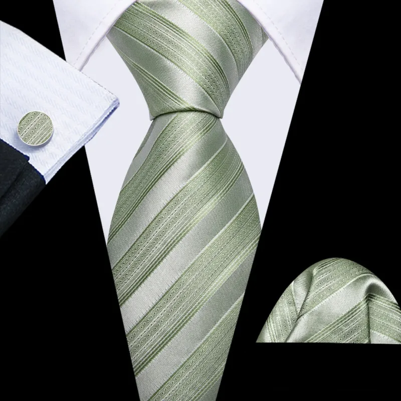 Barry. Wang Mens Sage Green Necktie Striped Tie for Men Formal Suit Tie Set sold by Barrywang