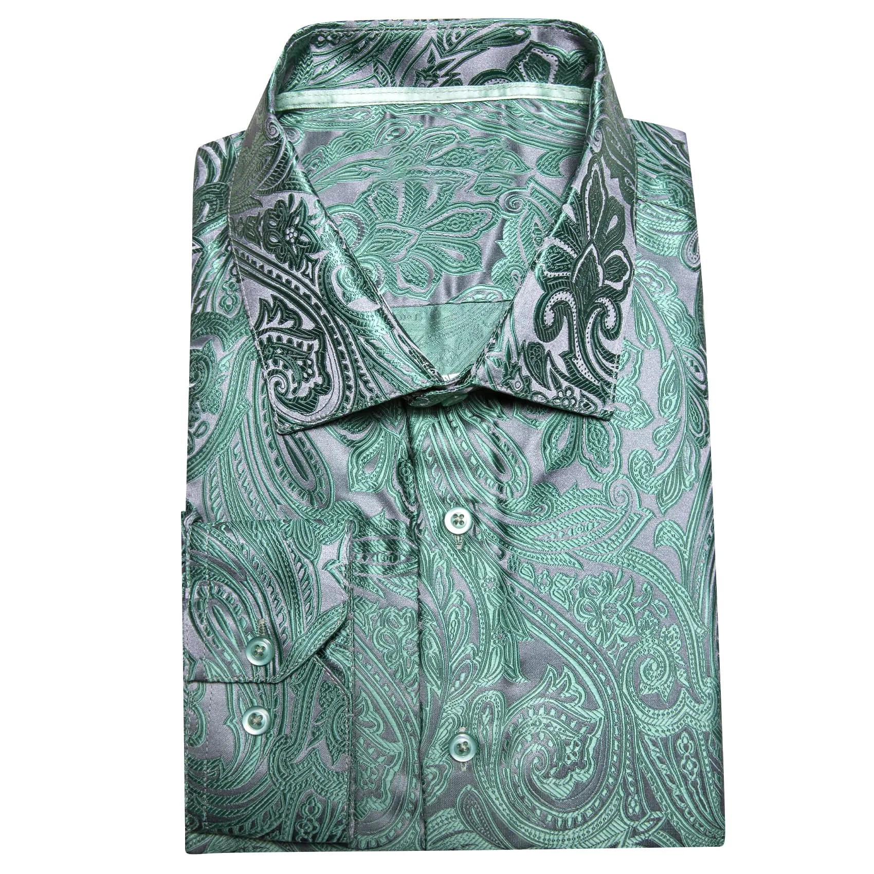Barry. Wang Sage Green Paisley Men's Designer Shirt Long Sleeve Button Up Shirt sold by Barrywang product image thumbnail 5