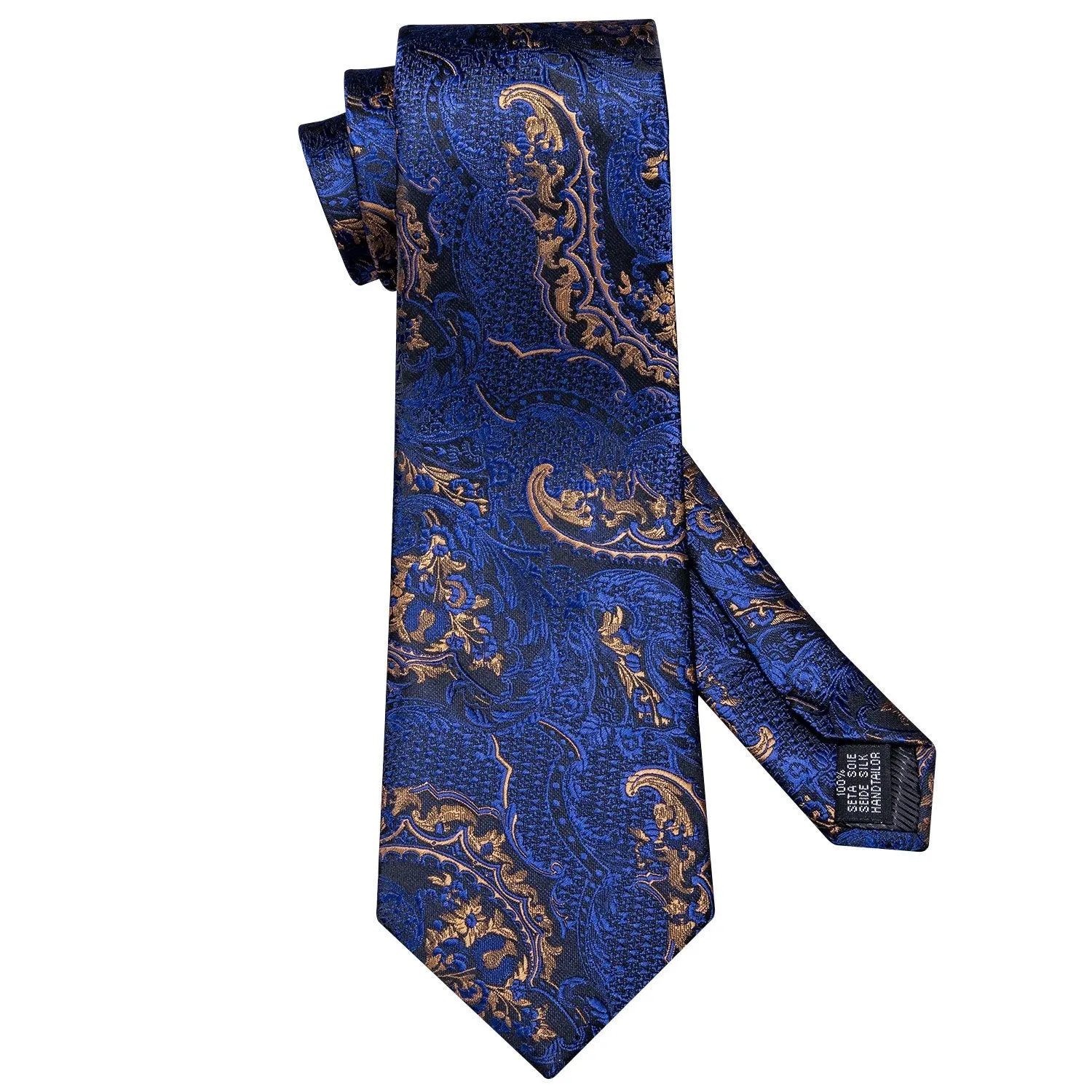 BarryWang Blue Golden Paisley Tie Pocket Square Cufflinks Set sold by Barrywang product image thumbnail 4