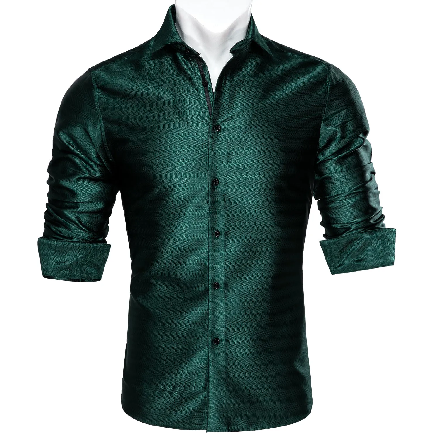 Barry Wang Button Down Shirt Green Solid Silk Green Shirt for Men sold by Barrywang product image thumbnail 2