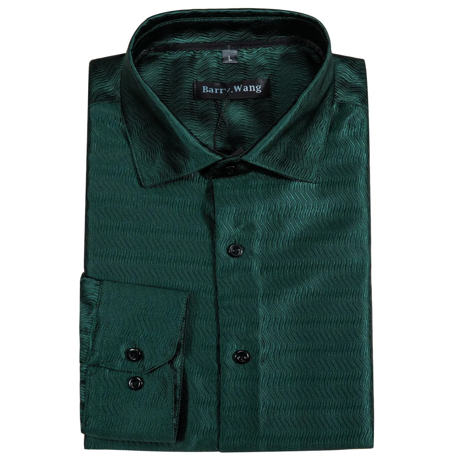 Barry Wang Button Down Shirt Green Solid Silk Green Shirt for Men sold by Barrywang product image thumbnail 5