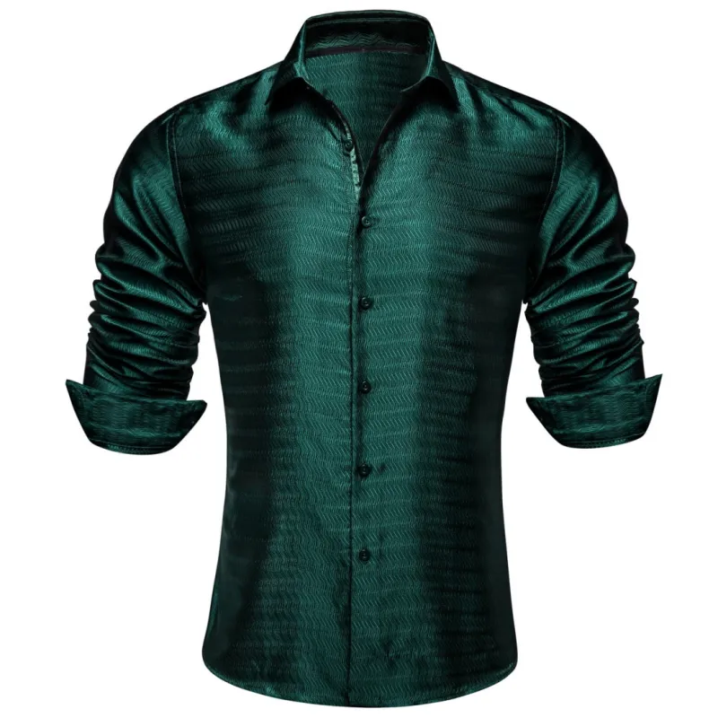 Barry Wang Button Down Shirt Green Solid Silk Green Shirt for Men sold by Barrywang