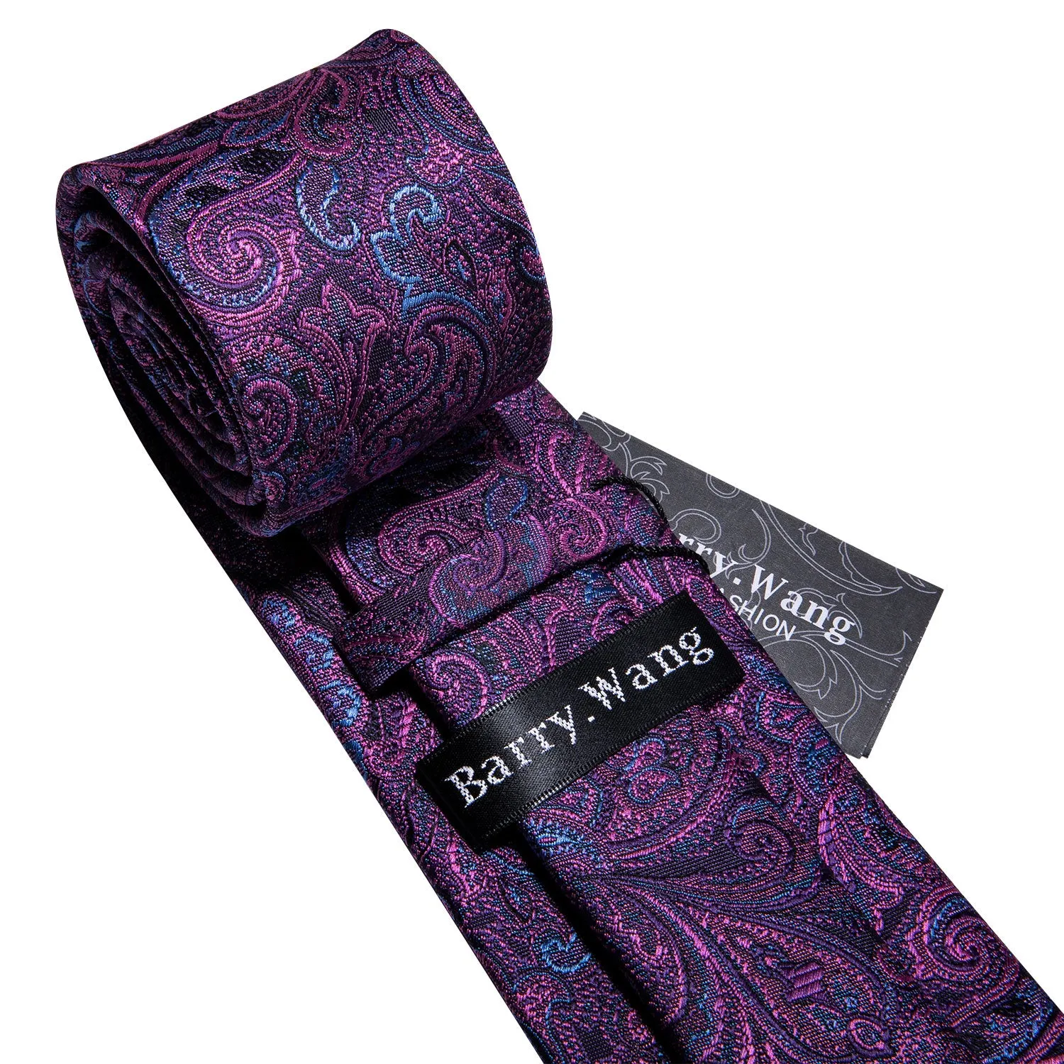 Barry Wang Ties Purple Paisley Men Necktie Pocket Square Cufflinks Set sold by Barrywang product image thumbnail 3