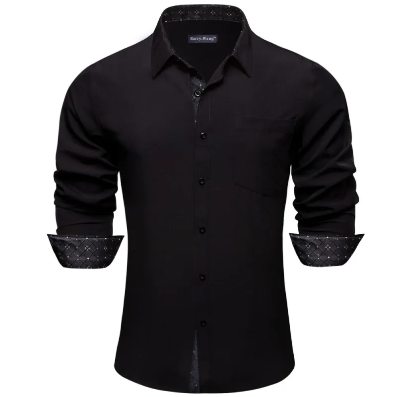 Barry Wang Black Shirt With White Polka Dot Splicing Long Sleeve Silk Shirt sold by Barrywang