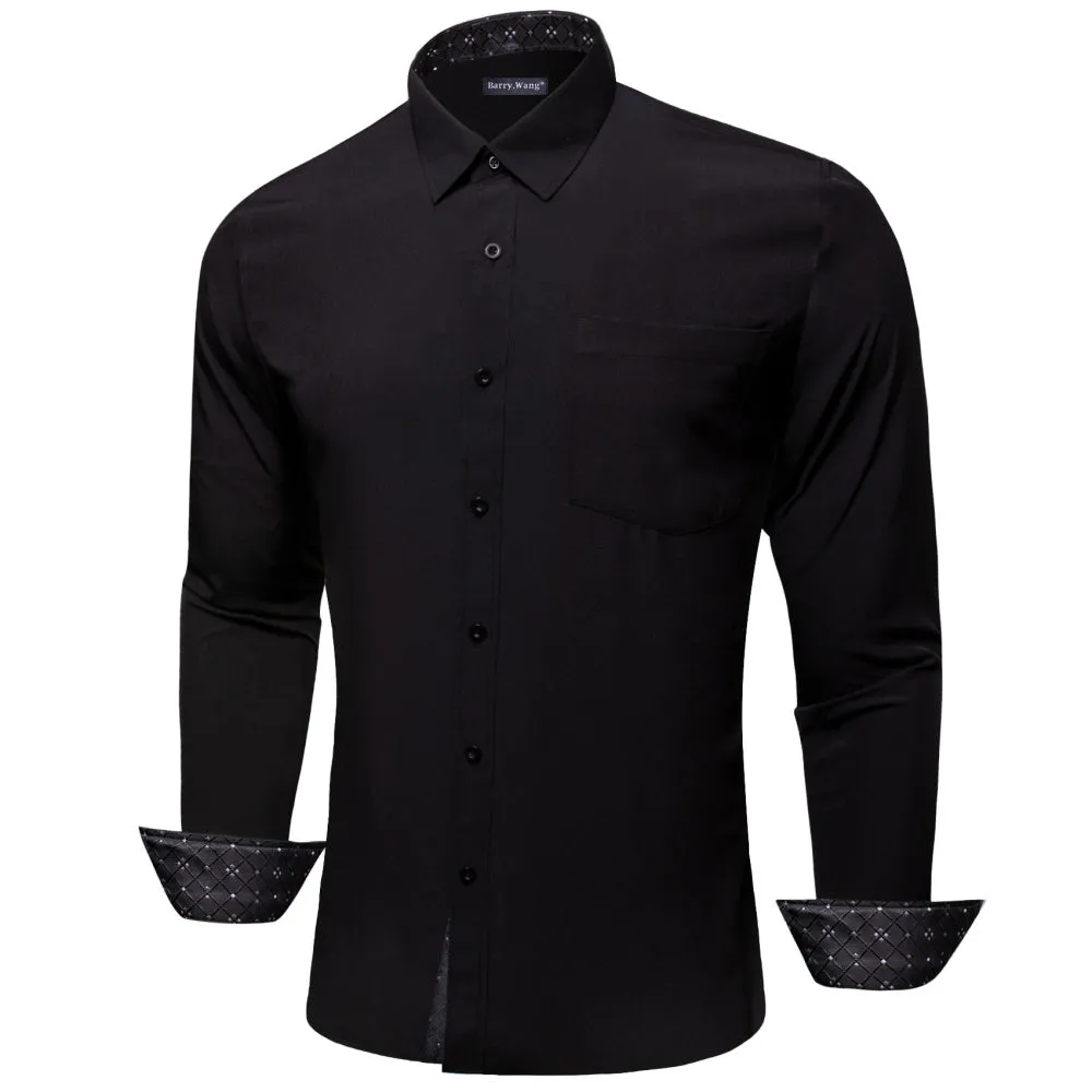Barry. Wang Black Shirt With White Polka Dot Splicing Long Sleeve Silk Shirt sold by Barrywang product image thumbnail 2