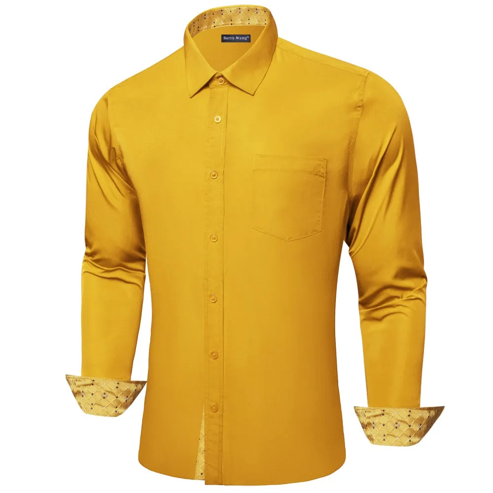 Barry. Wang Goldenrod Yellow Shirt With Polka Dot Splicing Long Sleeve Silk Shirt sold by Barrywang product image thumbnail 2