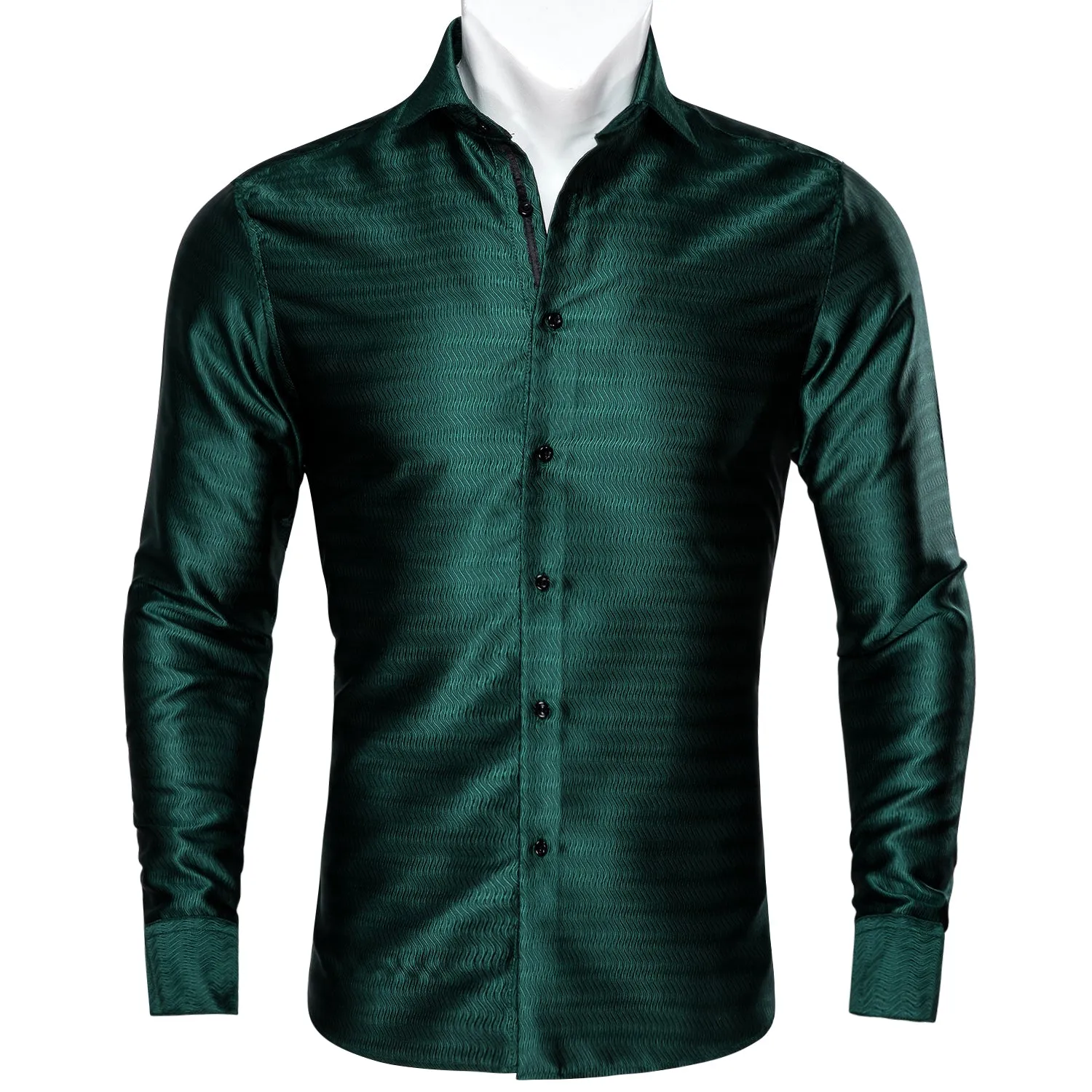 Barry Wang Button Down Shirt Dark Green Solid Silk Green Shirt for Men sold by Barrywang product image thumbnail 3