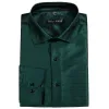 Barry Wang Button Down Shirt Dark Green Solid Silk Green Shirt for Men sold by Barrywang