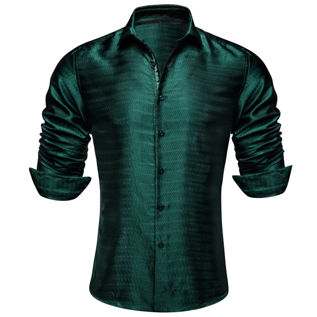 Barry Wang Button Down Shirt Dark Green Solid Silk Green Shirt for Men sold by Barrywang