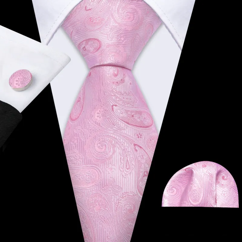 Barry Wang Classic Rose Pink Paisley Tie Handkerchief Cufflinks Set sold by Barrywang